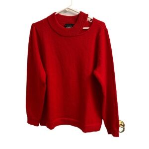 Susan Graver Women's Top Sweater Sz L Mock Neck Cut Out Red A624057
